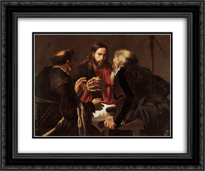 Supper at Emmaus 24x20 Black Ornate Wood Framed Art Print Poster with Double Matting by Terbrugghen, Hendrick