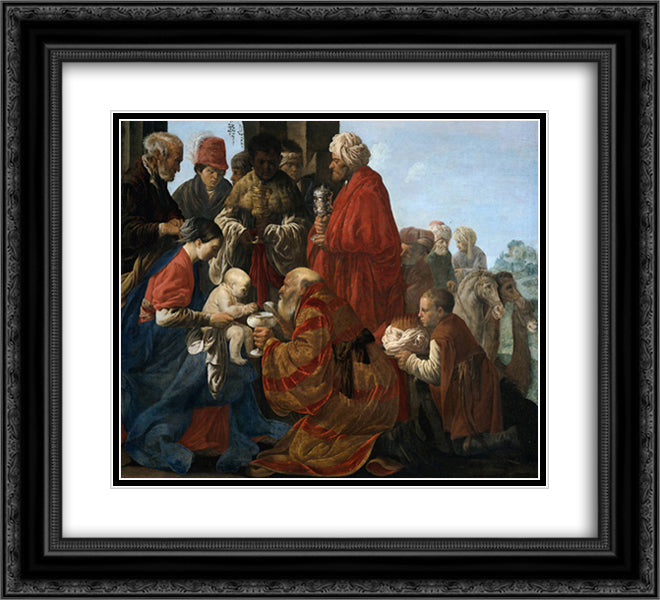 The Adoration of the Magi 22x20 Black Ornate Wood Framed Art Print Poster with Double Matting by Terbrugghen, Hendrick