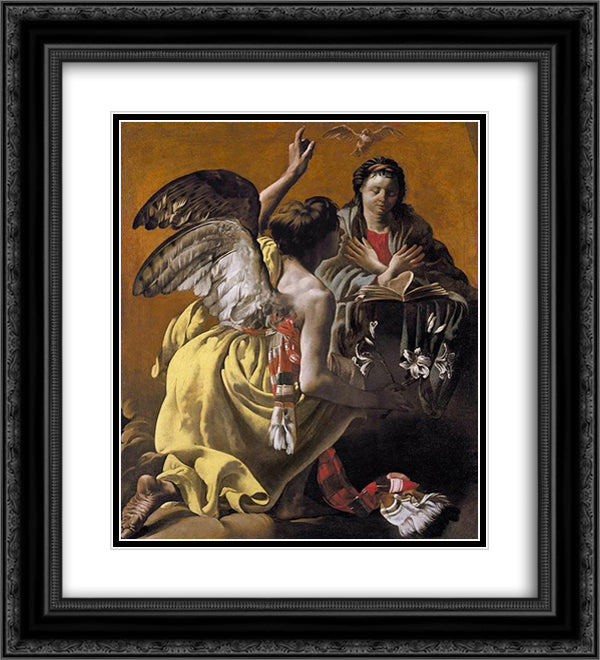 The Annunciation 20x22 Black Ornate Wood Framed Art Print Poster with Double Matting by Terbrugghen, Hendrick