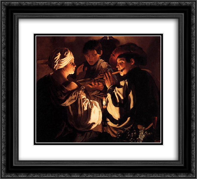 The Concert 22x20 Black Ornate Wood Framed Art Print Poster with Double Matting by Terbrugghen, Hendrick
