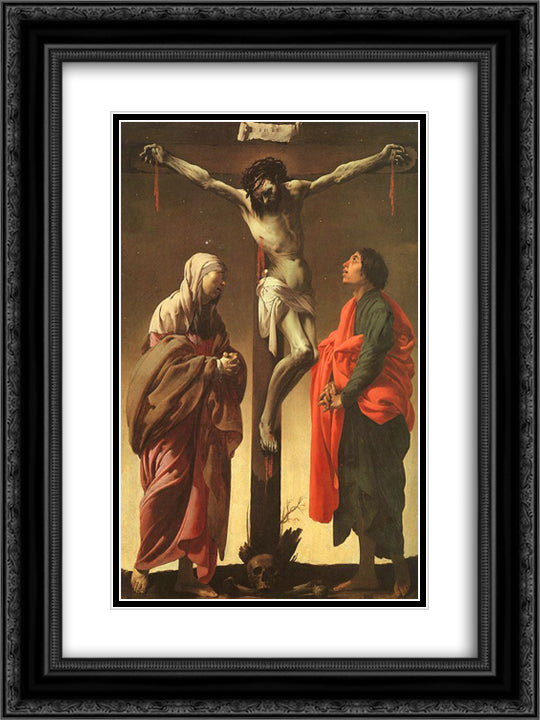 The Crucifixion With The Virgin And St. John 18x24 Black Ornate Wood Framed Art Print Poster with Double Matting by Terbrugghen, Hendrick