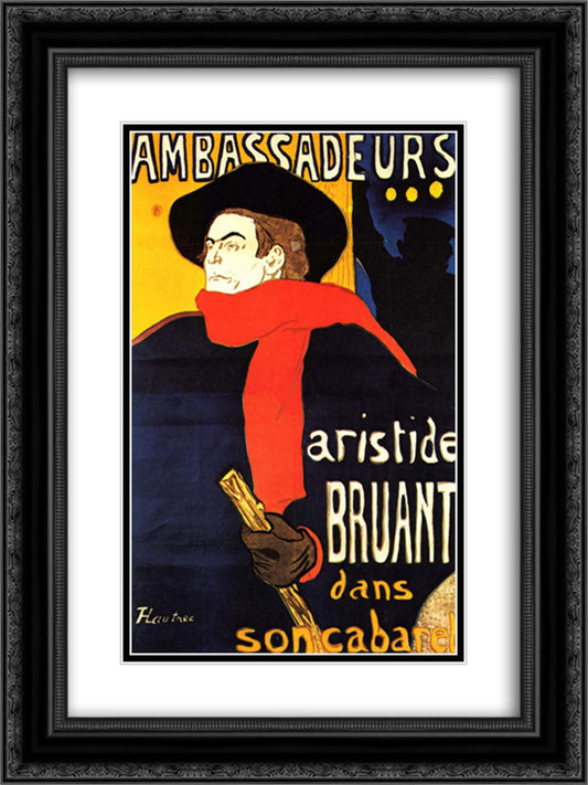 Ambassadeurs Aristide Bruant in his cabaret 18x24 Black Ornate Wood Framed Art Print Poster with Double Matting by Toulouse Lautrec, Henri de