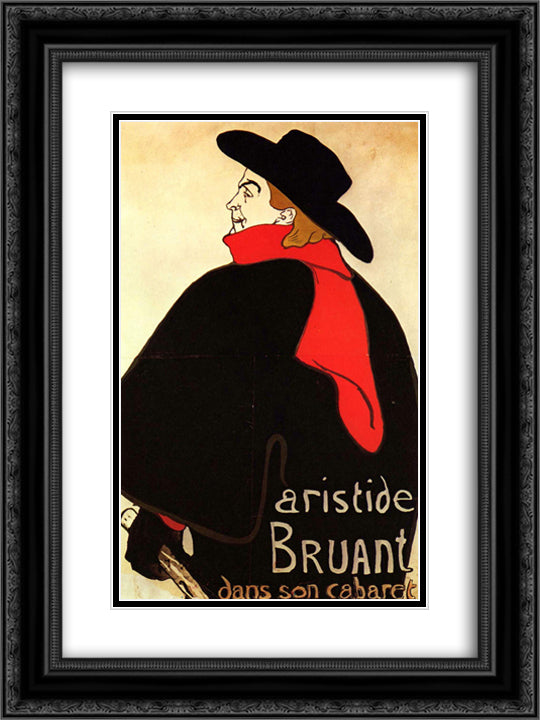 Aristide Bruant in his cabaret 18x24 Black Ornate Wood Framed Art Print Poster with Double Matting by Toulouse Lautrec, Henri de