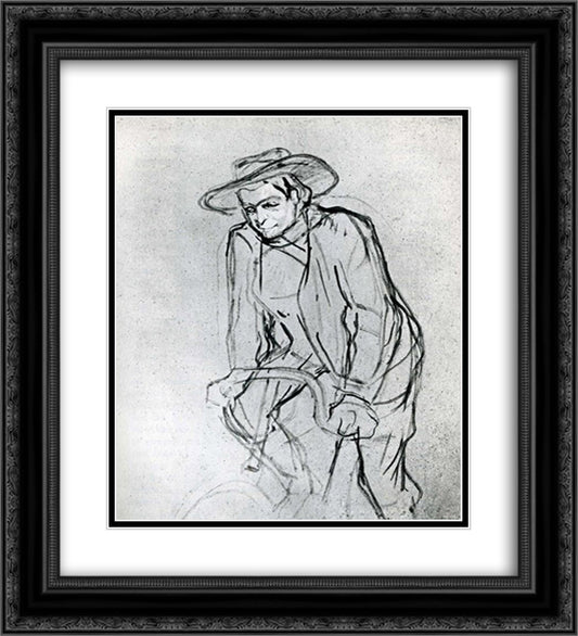 Aristide Bruant on His Bicycle 20x22 Black Ornate Wood Framed Art Print Poster with Double Matting by Toulouse Lautrec, Henri de