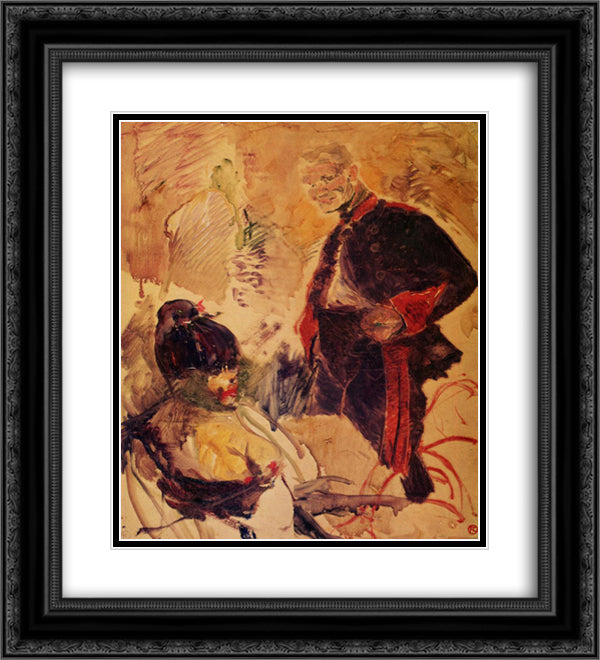 Artillerman and Girl 20x22 Black Ornate Wood Framed Art Print Poster with Double Matting by Toulouse Lautrec, Henri de