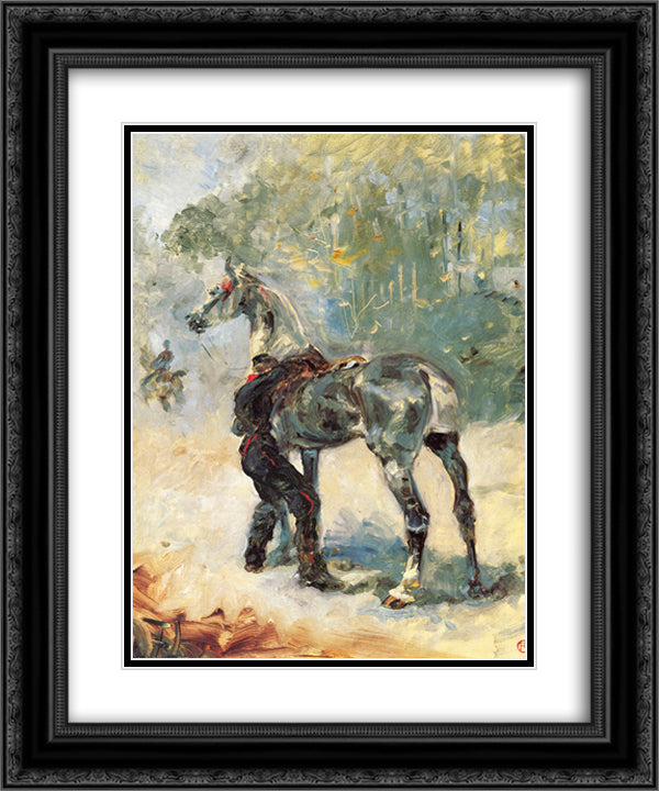 Artilleryman Saddling His Horse 20x24 Black Ornate Wood Framed Art Print Poster with Double Matting by Toulouse Lautrec, Henri de