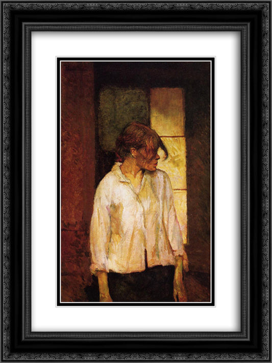 At Montrouge ( Rosa la Rouge) 18x24 Black Ornate Wood Framed Art Print Poster with Double Matting by Toulouse Lautrec, Henri de