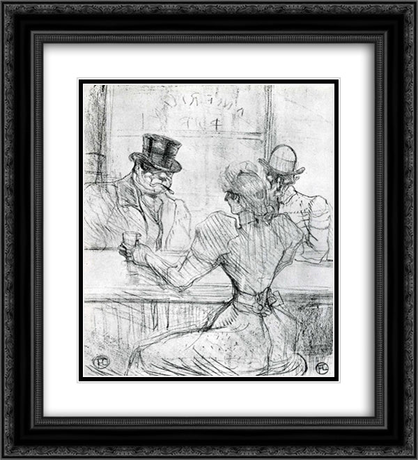 At the Bar Picton, Rue Scribe 20x22 Black Ornate Wood Framed Art Print Poster with Double Matting by Toulouse Lautrec, Henri de