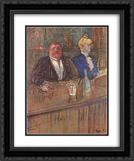 At the Cafe The Customer and the Anemic Cashier 20x24 Black Ornate Wood Framed Art Print Poster with Double Matting by Toulouse Lautrec, Henri de