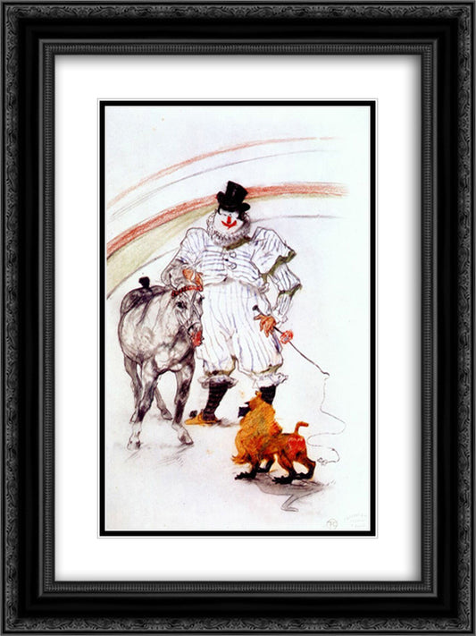 At the circus, horse and monkey dressage 18x24 Black Ornate Wood Framed Art Print Poster with Double Matting by Toulouse Lautrec, Henri de