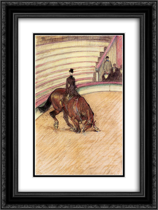 At the Circus Dressage 18x24 Black Ornate Wood Framed Art Print Poster with Double Matting by Toulouse Lautrec, Henri de