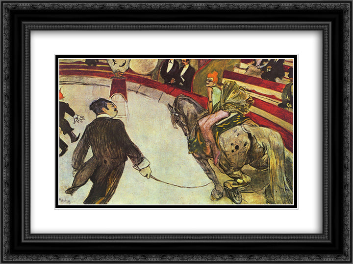 At the Circus Fernando, the rider 24x18 Black Ornate Wood Framed Art Print Poster with Double Matting by Toulouse Lautrec, Henri de