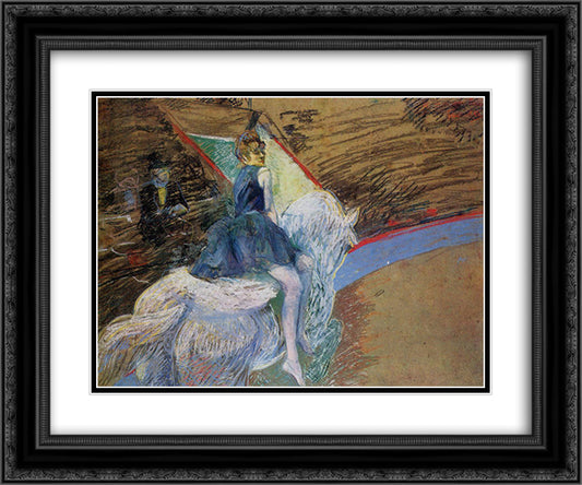 At the Cirque Fernando Rider on a White Horse 24x20 Black Ornate Wood Framed Art Print Poster with Double Matting by Toulouse Lautrec, Henri de