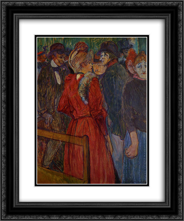 At the Moulin de la Galette 20x24 Black Ornate Wood Framed Art Print Poster with Double Matting by Toulouse Lautrec, Henri de