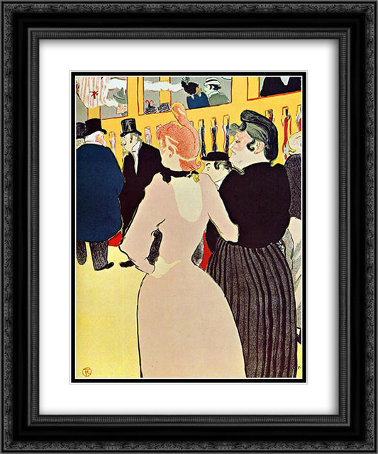 At the Moulin Rouge, La Goulue with Her Sister 20x24 Black Ornate Wood Framed Art Print Poster with Double Matting by Toulouse Lautrec, Henri de