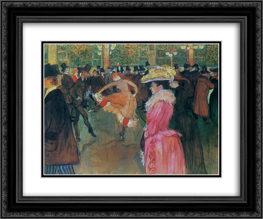 At the Moulin Rouge, The Dance 24x20 Black Ornate Wood Framed Art Print Poster with Double Matting by Toulouse Lautrec, Henri de