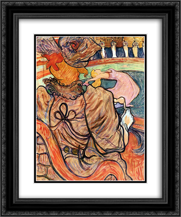 At the Nouveau Cirque the Dancer and Five Stuffed Shirts 20x24 Black Ornate Wood Framed Art Print Poster with Double Matting by Toulouse Lautrec, Henri de