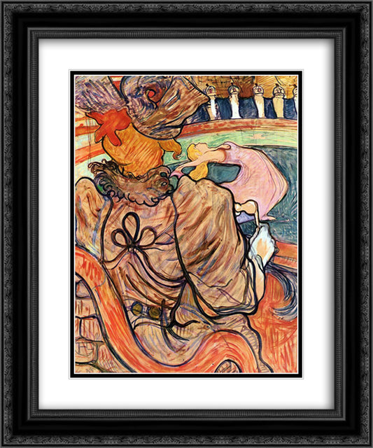 At the Nouveau Cirque the Dancer and Five Stuffed Shirts 20x24 Black Ornate Wood Framed Art Print Poster with Double Matting by Toulouse Lautrec, Henri de