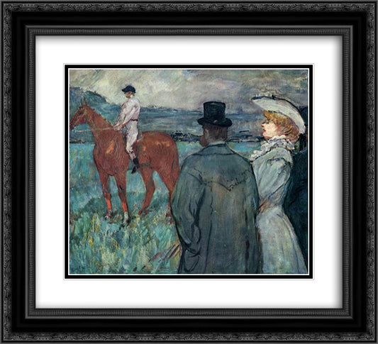 At the Races 22x20 Black Ornate Wood Framed Art Print Poster with Double Matting by Toulouse Lautrec, Henri de