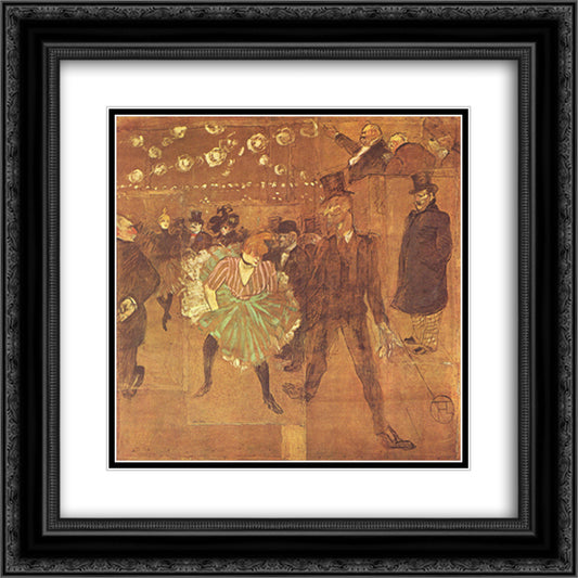 Booth of La Goulue at the Foire du Trone (Dance at the Moulin Rouge) 20x20 Black Ornate Wood Framed Art Print Poster with Double Matting by Toulouse Lautrec, Henri de