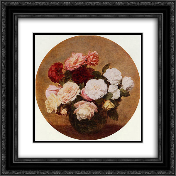 A Large Bouquet of Roses 20x20 Black Ornate Wood Framed Art Print Poster with Double Matting by Fantin Latour, Henri