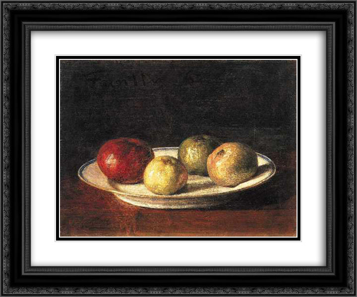 A Plate of Apples 24x20 Black Ornate Wood Framed Art Print Poster with Double Matting by Fantin Latour, Henri