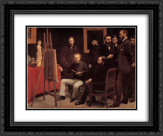 A Studio in the Batignolles (Homage to Manet) 24x20 Black Ornate Wood Framed Art Print Poster with Double Matting by Fantin Latour, Henri