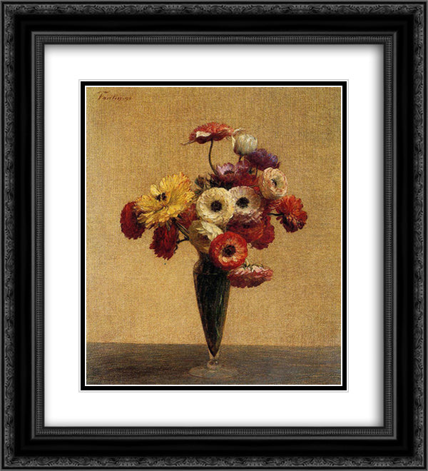 Anemones and Buttercups 20x22 Black Ornate Wood Framed Art Print Poster with Double Matting by Fantin Latour, Henri