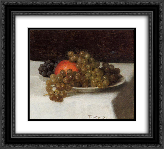 Apples and Grapes 22x20 Black Ornate Wood Framed Art Print Poster with Double Matting by Fantin Latour, Henri