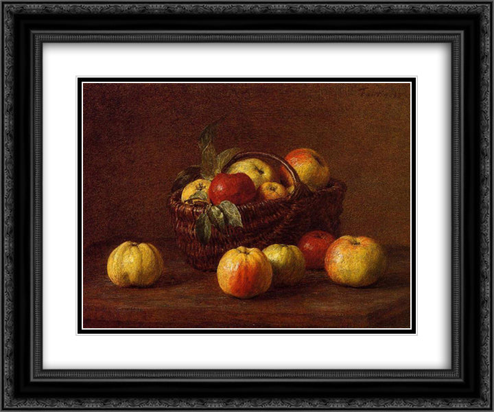 Apples in a Basket on a Table 24x20 Black Ornate Wood Framed Art Print Poster with Double Matting by Fantin Latour, Henri