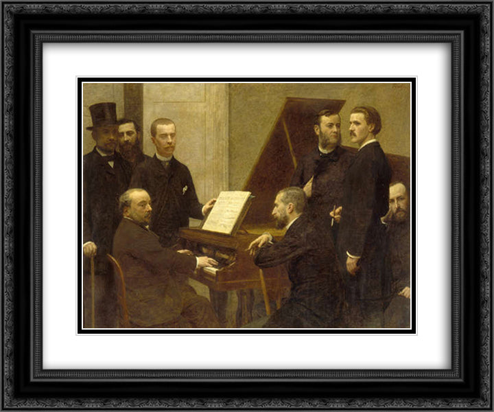 Around the piano 24x20 Black Ornate Wood Framed Art Print Poster with Double Matting by Fantin Latour, Henri