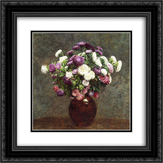 Asters in a Vase 20x20 Black Ornate Wood Framed Art Print Poster with Double Matting by Fantin Latour, Henri