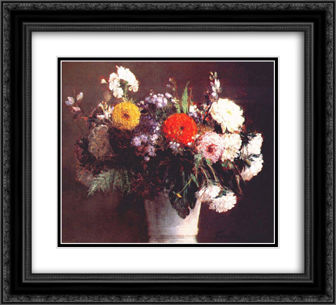 Autumn Bouquet 22x20 Black Ornate Wood Framed Art Print Poster with Double Matting by Fantin Latour, Henri