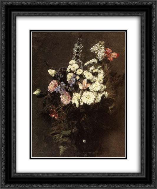 Autumn Flowers 20x24 Black Ornate Wood Framed Art Print Poster with Double Matting by Fantin Latour, Henri