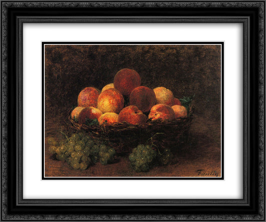 Basket of Peaches 24x20 Black Ornate Wood Framed Art Print Poster with Double Matting by Fantin Latour, Henri