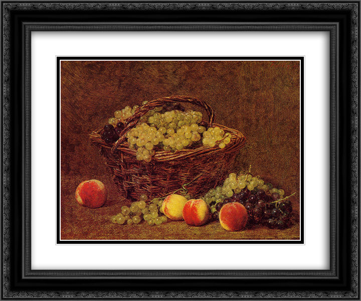 Basket of White Grapes and Peaches 24x20 Black Ornate Wood Framed Art Print Poster with Double Matting by Fantin Latour, Henri