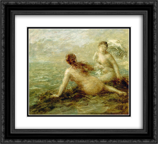 Bathers by the Sea 22x20 Black Ornate Wood Framed Art Print Poster with Double Matting by Fantin Latour, Henri