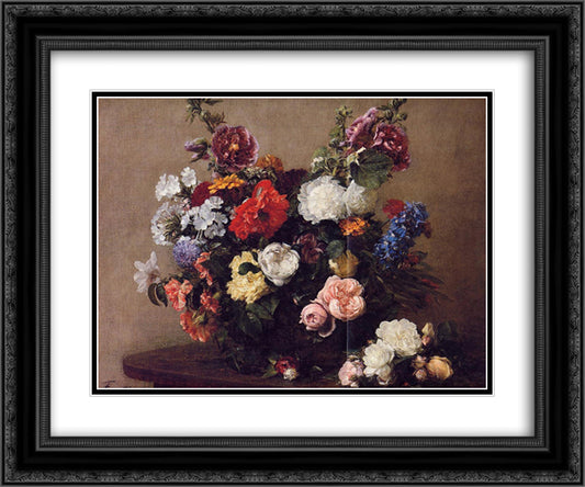 Bouquet of Diverse Flowers 24x20 Black Ornate Wood Framed Art Print Poster with Double Matting by Fantin Latour, Henri