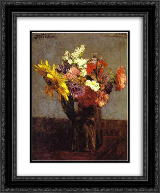 Bouquet of Flowers 20x24 Black Ornate Wood Framed Art Print Poster with Double Matting by Fantin Latour, Henri