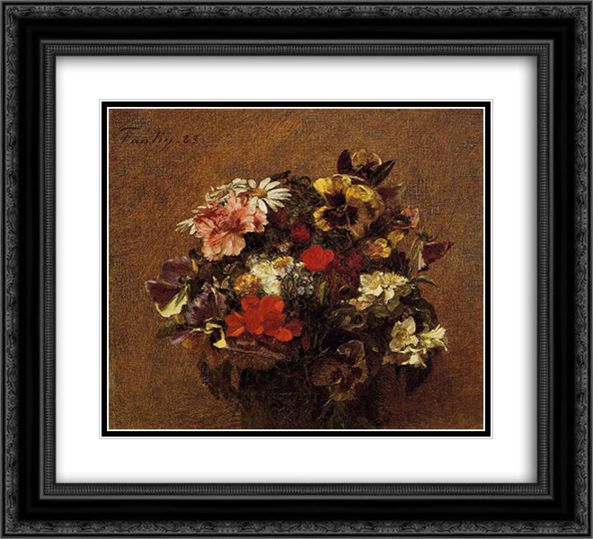 Bouquet of Flowers Pansies 22x20 Black Ornate Wood Framed Art Print Poster with Double Matting by Fantin Latour, Henri