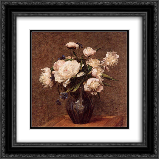 Bouquet of Peonies 20x20 Black Ornate Wood Framed Art Print Poster with Double Matting by Fantin Latour, Henri