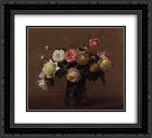 Bouquet of Roses 22x20 Black Ornate Wood Framed Art Print Poster with Double Matting by Fantin Latour, Henri