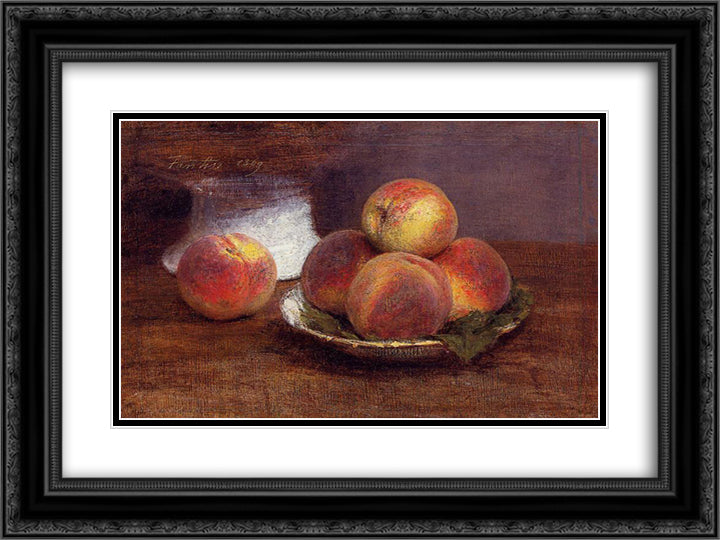 Bowl of Peaches 24x18 Black Ornate Wood Framed Art Print Poster with Double Matting by Fantin Latour, Henri