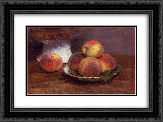 Bowl of Peaches 24x18 Black Ornate Wood Framed Art Print Poster with Double Matting by Fantin Latour, Henri