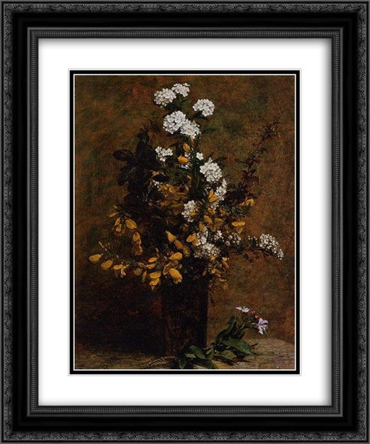 Broom and Other Spring Flowers in a Vase 20x24 Black Ornate Wood Framed Art Print Poster with Double Matting by Fantin Latour, Henri