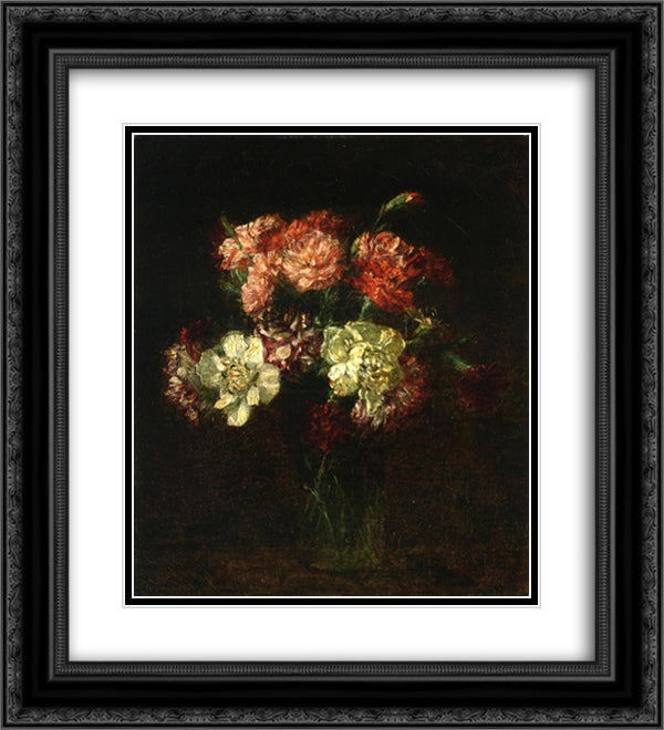 Carnations 20x22 Black Ornate Wood Framed Art Print Poster with Double Matting by Fantin Latour, Henri