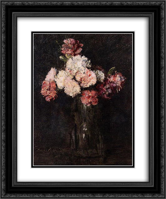 Carnations in a Champagne Glass 20x24 Black Ornate Wood Framed Art Print Poster with Double Matting by Fantin Latour, Henri