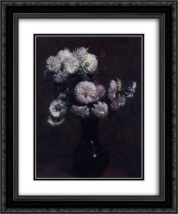 Chrysanthemums 20x24 Black Ornate Wood Framed Art Print Poster with Double Matting by Fantin Latour, Henri