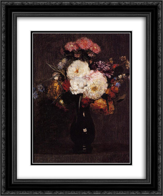 Dahlias, Queens Daisies, Roses and Corn Flowers 20x24 Black Ornate Wood Framed Art Print Poster with Double Matting by Fantin Latour, Henri