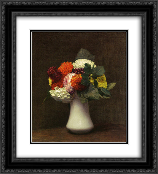 Dahlias 20x22 Black Ornate Wood Framed Art Print Poster with Double Matting by Fantin Latour, Henri